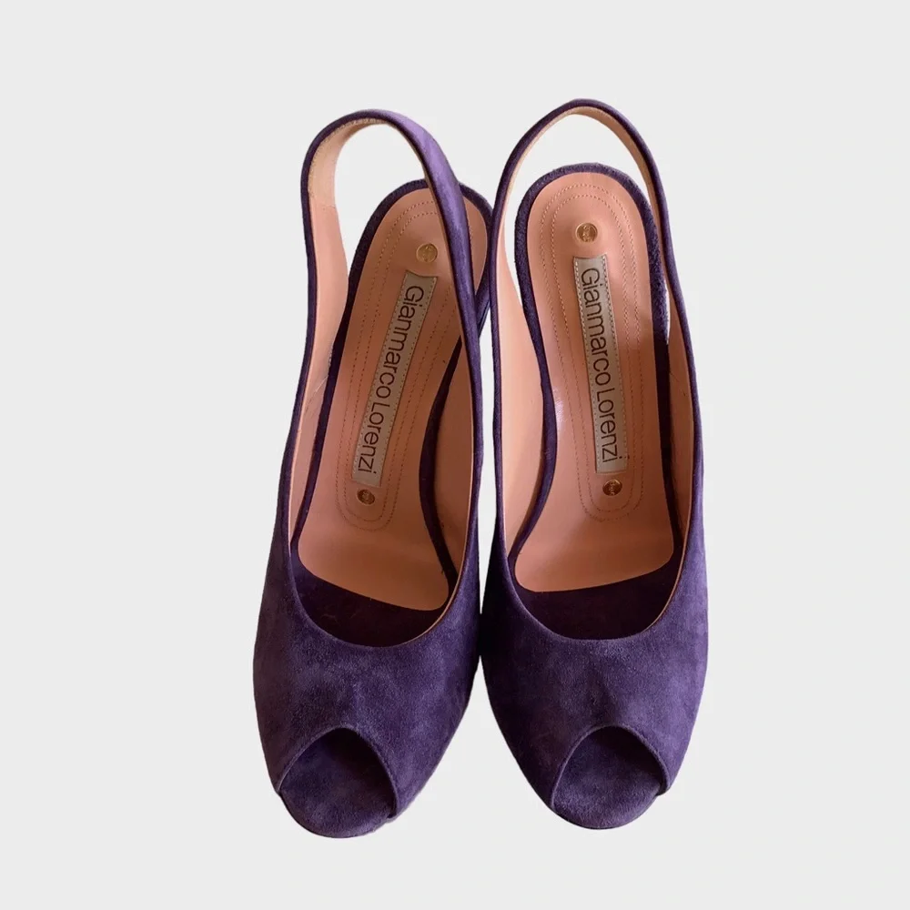 GIANMARCO LORENZI PURPLE SUEDE PLATFORM WEDGE